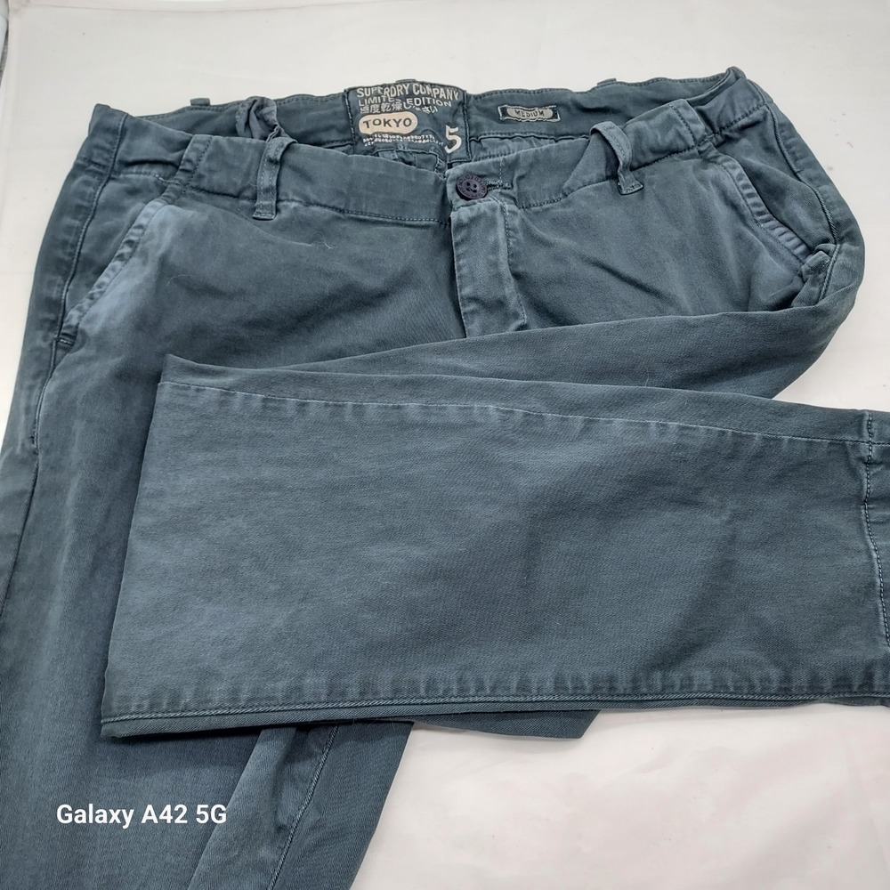 Superdry Limited Edition Tokyo Mens Chino Pants Blue Grey GS7EG007 Size Medium